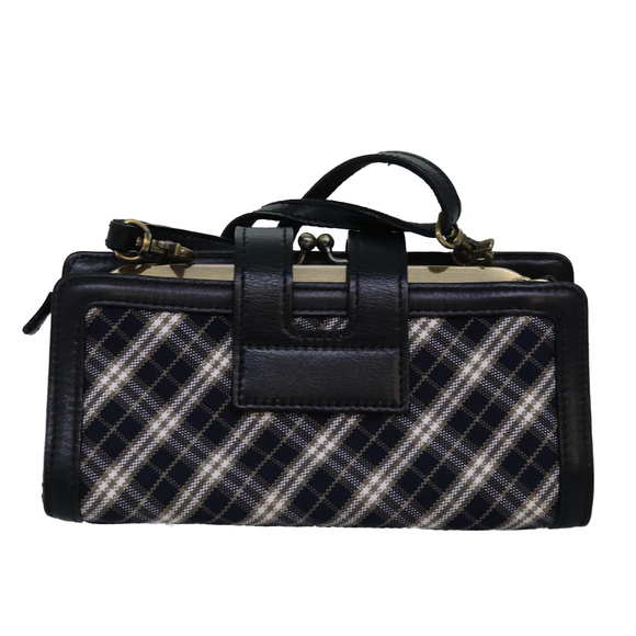 BURBERRY Nova Check Blue Label Shoulder Wallet Canvas Navy Auth 74253 - Picture 2 of 16